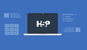 Computadora portátil con el logotipo de H5P al centro